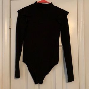Ruffle mock turtle neck body suit